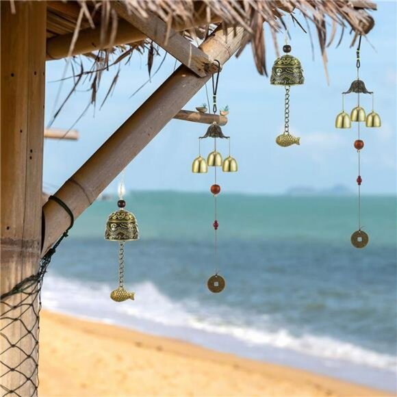 4 Pack Feng Shui Wind Chimes Chinese Lucky Bell Dragon Fish Metal Garden Patio - Picture 2 of 8